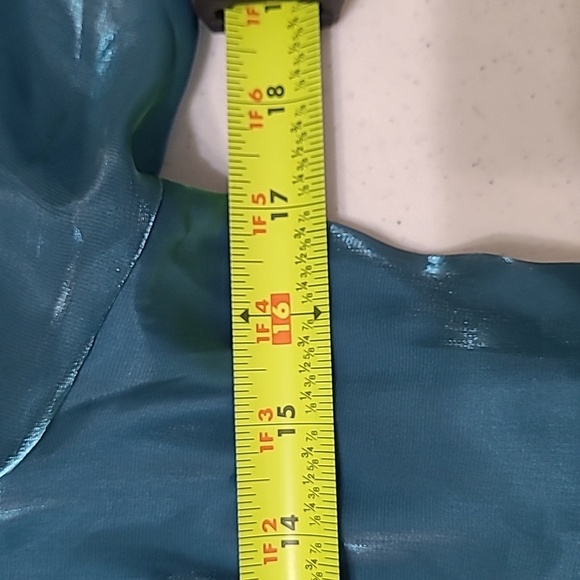 Thirty Thirty Teal Mini Dress with Sheer Poof Sleeves & Smocked Back size XL - Picture 7 of 8